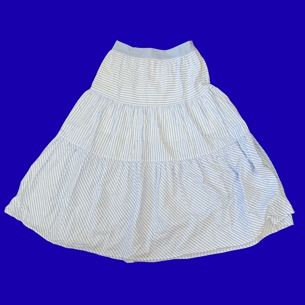 NWOT 100% Cotton Tiered Blue White Stripe Maxi Skirt Azura 30" Waist
